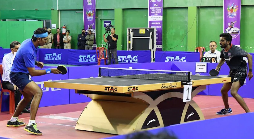 Indian table tennis players competing at a tournament